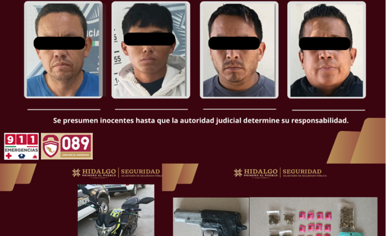 Dos robos frustrados en Atitalaquia: SSPH asegura a cuatro presuntos responsables
