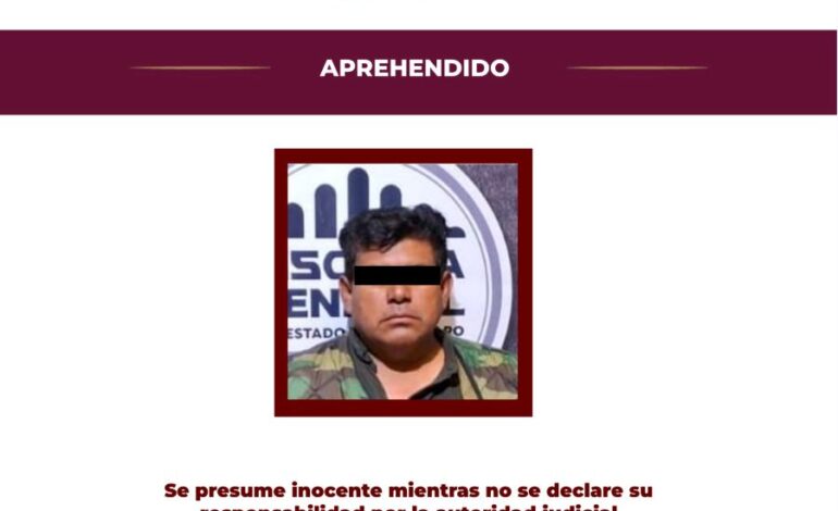 La PGJEH Aprehendió a un Hombre Investigado Por Homicidio Doloso Calificado en Querétaro