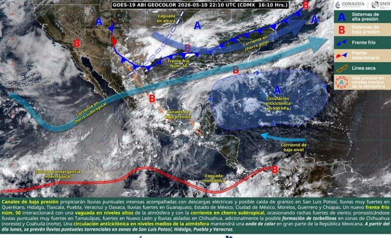 Pronostica el Servicio Meteorológico Nacional la presencia de intensas lluvias