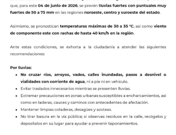 Gobierno de Hidalgo Llama a Extremar Precauciones Ante Pronóstico de Lluvias Intensas
