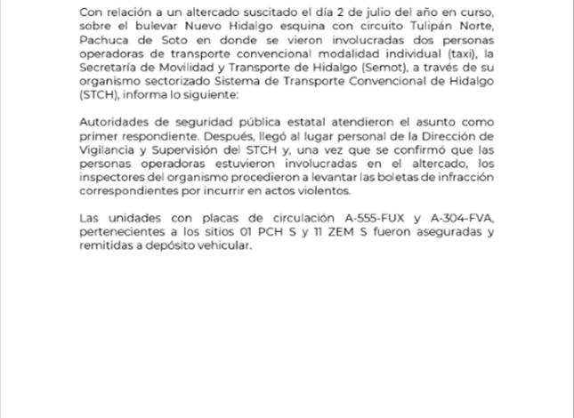 Altercado Entre Dos Personas Operadores de Taxi, Sobre El Bulevar Nuevo Hidalgo