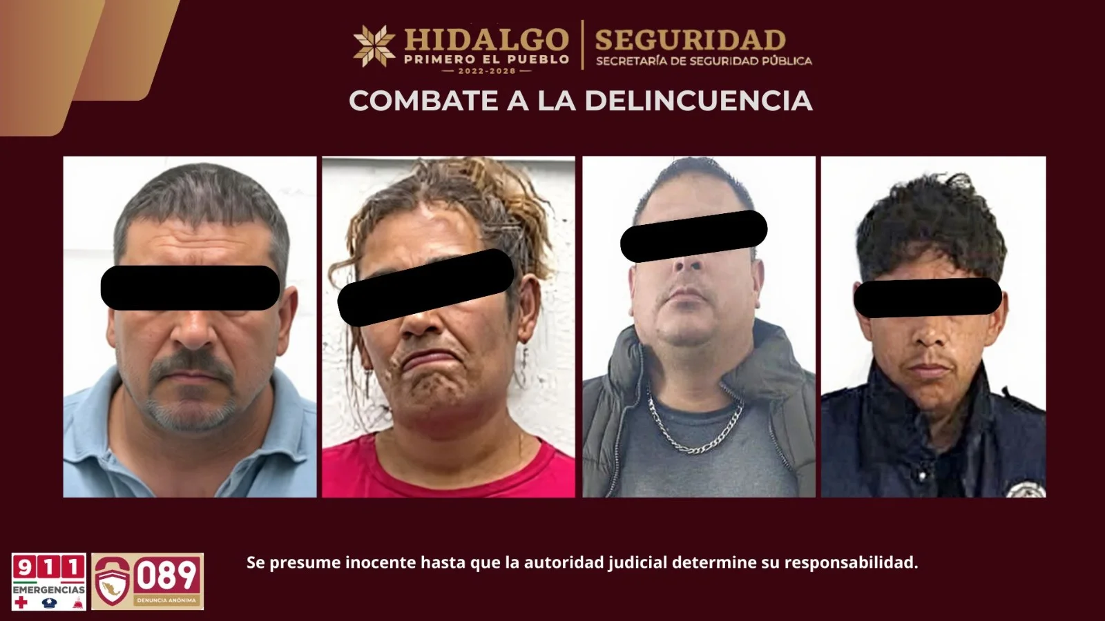 La Secretaría de Seguridad Pública de Hidalgo detuvo a cuatro personas