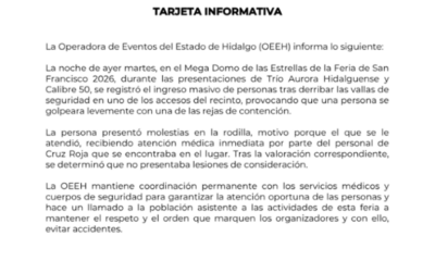 La Operadora de Eventos del Estado de Hidalgo (OEEH) informa lo siguiente: